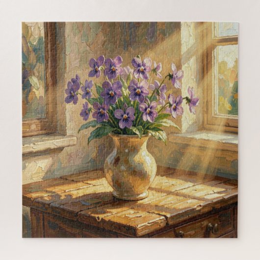 Vaas met paarse viooltjes Impasto Legpuzzel (Verticaal)