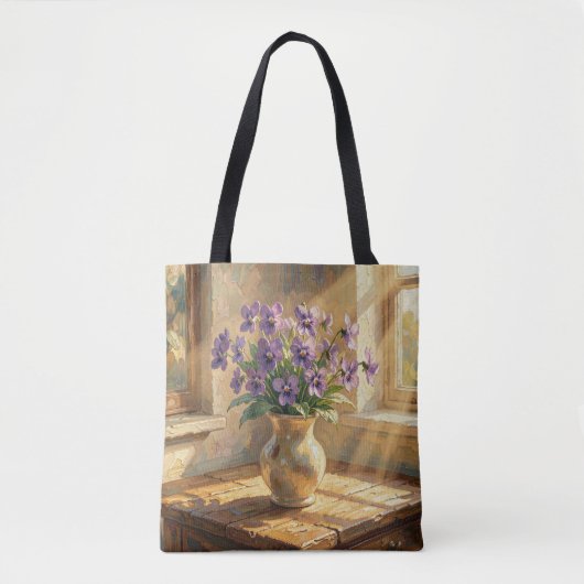 Vaas met paarse viooltjes Impasto Tote Bag (Voorkant)