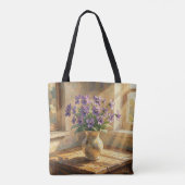 Vaas met paarse viooltjes Impasto Tote Bag (Achterkant)