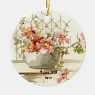 Vaas met pinkroses waterverf ornament