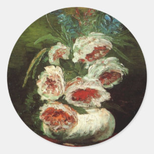 Vaas met Pioenrozen door Vincent van Gogh Ronde Sticker