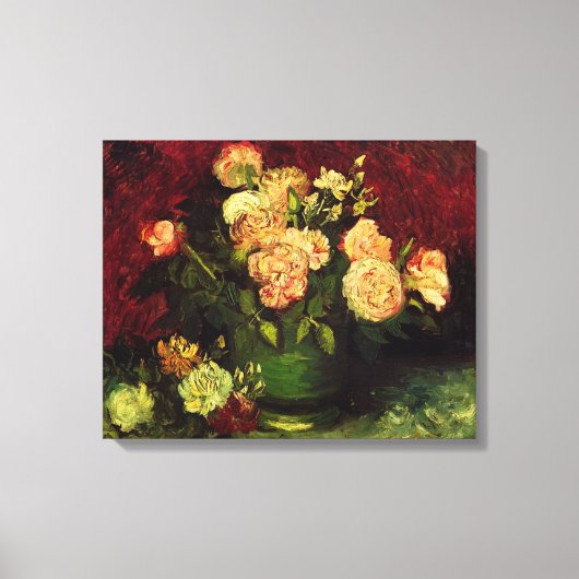 Vaas met Pioenrozen en Roos, Vincent van Gogh. Canvas Afdruk (Voorkant)