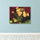 Vaas met Pioenrozen en Roos, Vincent van Gogh. Canvas Afdruk (Insitu (Houten vloer))