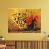 Vaas met rode en witte anjers canvas afdruk (Insitu (Woonkamer))