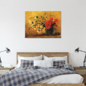 Vaas met rode en witte anjers canvas afdruk (Insitu (Slaapkamer))