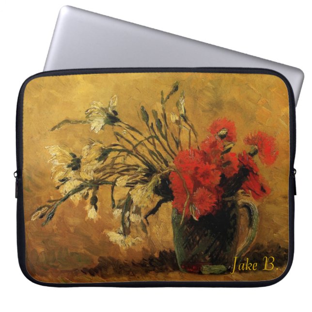 vaas met rode en witte anjers, van Gogh Laptop Sleeve (Voorkant)