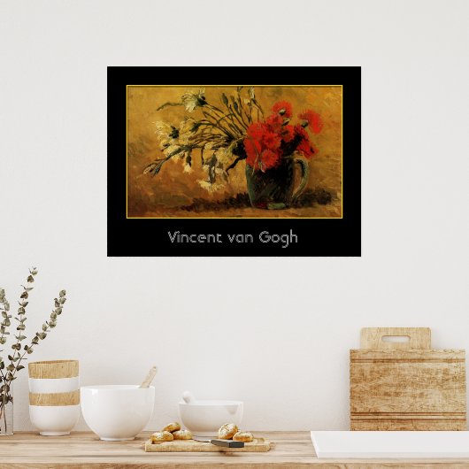 vaas met rode en witte anjers, van Gogh Poster (Keuken)