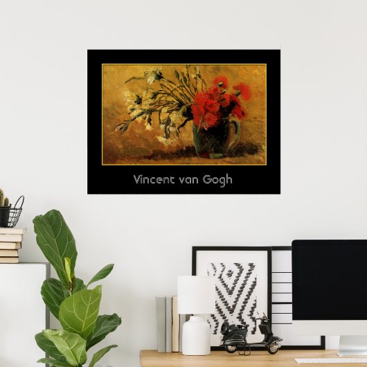 vaas met rode en witte anjers, van Gogh Poster (Thuiskantoor)