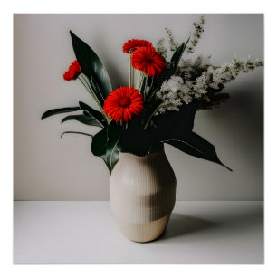 Vaas met rode en witte bloemen perfect poster