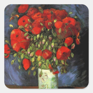 Vaas met rode klaprozen door Vincent van Gogh Vierkante Sticker