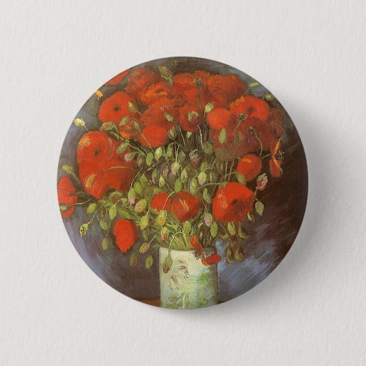 Vaas met rode klaprozen van Vincent van Gogh Ronde Button 5,7 Cm (Voorkant)
