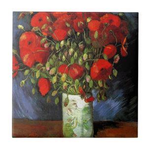 Vaas met rode klaprozen Vincent van Gogh Tegeltje