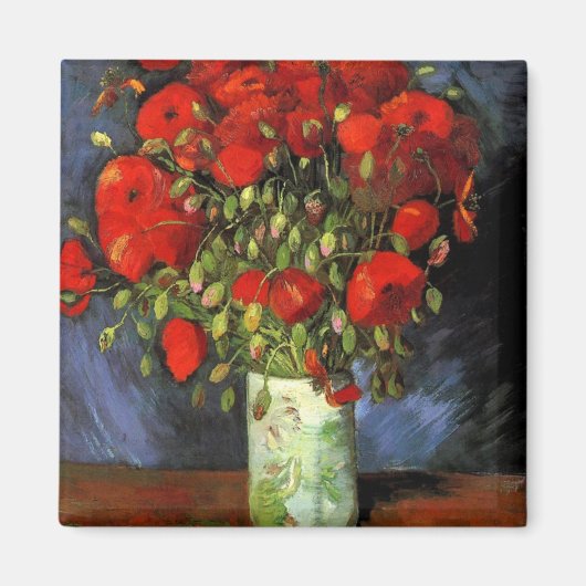 Vaas met rode papavers | Vincent van Gogh Magneet (Voorkant)