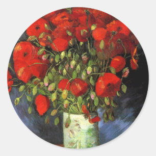 Vaas met rode papavers   Vincent van Gogh Ronde Sticker