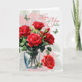 Vaas met Rode Rozen en Vlinder voor Liefde en Roma Kaart (Voorkant)