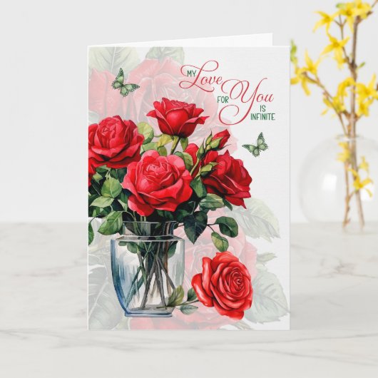 Vaas met Rode Rozen en Vlinder voor Liefde en Roma Kaart (Gele Bloem)