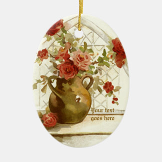 Vaas met rode rozen vintage aquarel ornament