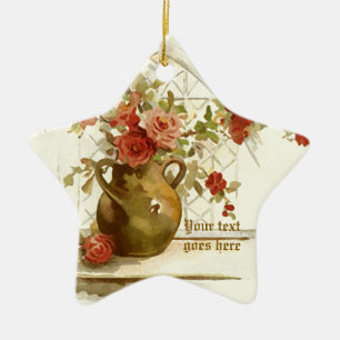 Vaas met rode rozen vintage aquarel ornament