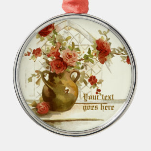 Vaas met rode rozen vintage waterverf ornament