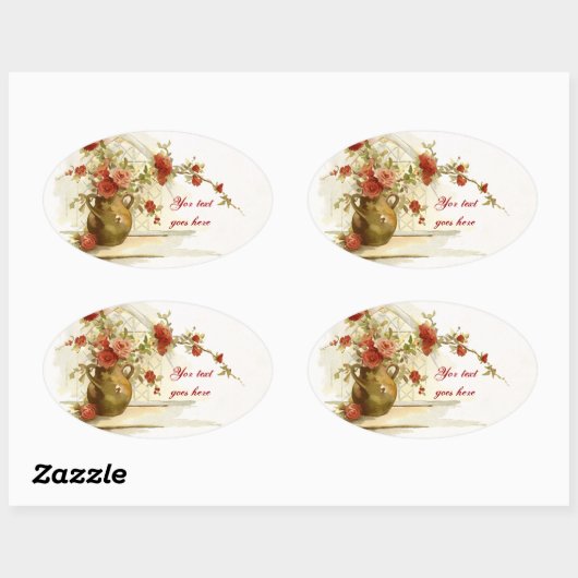  vaas met rode rozen waterverf sticker (Vel)