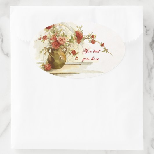  vaas met rode rozen waterverf sticker (Tas)