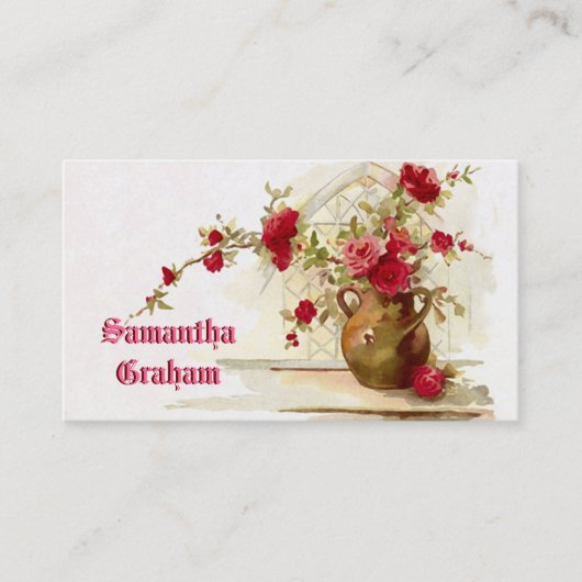  vaas met rode rozen waterverf visitekaartje (Voorkant)