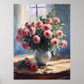 Vaas met Roze Rozen bij het Raam – Impressionistis Poster (Voorkant)
