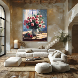 Vaas met Roze Rozen bij het Raam – Impressionistis Poster
