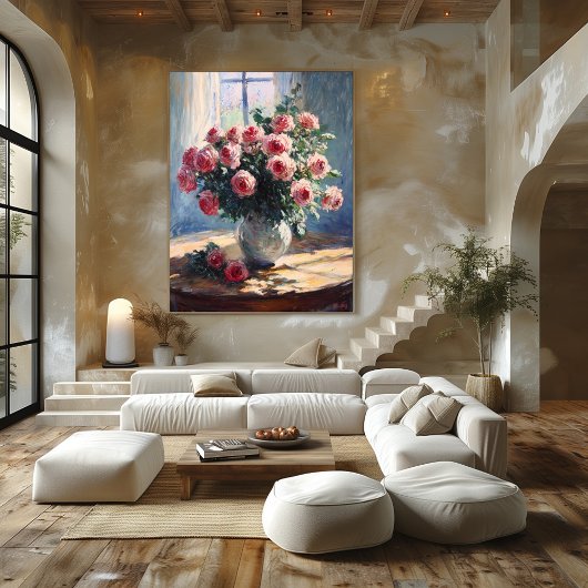 Vaas met Roze Rozen bij het Raam – Impressionistis Poster