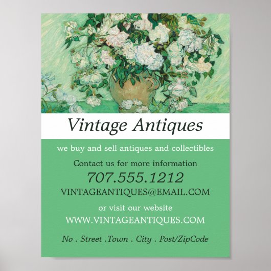 Vaas met roze rozen, van Gogh, Antiek Poster (Voorkant)