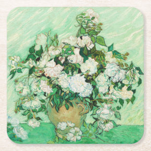 Vaas met roze rozen, Vincent Van Gogh Kartonnen Onderzetters