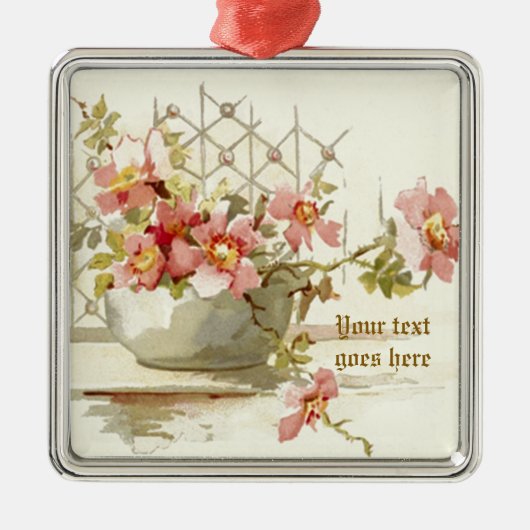 Vaas met roze rozen vintage aquarel ornament (Voorkant)