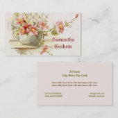  vaas met roze rozen waterverf visitekaartje (Voorkant / Achterkant)