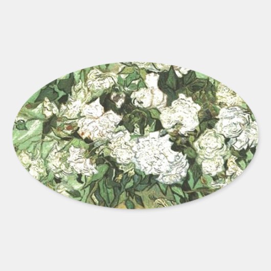 Vaas met Rozen - Van Gogh Ovale Sticker (Voorkant)