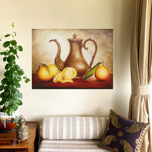 Vaas met sinaasappels canvas afdruk