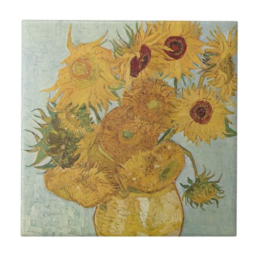 Vaas met twaalf zonnebloemen door Van Gogh Tegeltje (Voorkant)