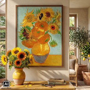 Vaas met twaalf zonnebloemen door Vincent van Gogh Poster