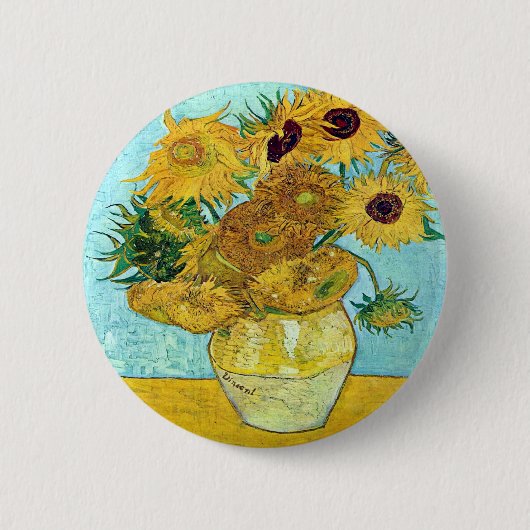 Vaas met twaalf zonnebloemen door Vincent van Gogh Ronde Button 5,7 Cm (Voorkant)