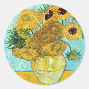 Vaas met twaalf zonnebloemen door Vincent van Gogh Ronde Sticker