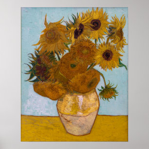 Vaas met twaalf zonnebloemen poster