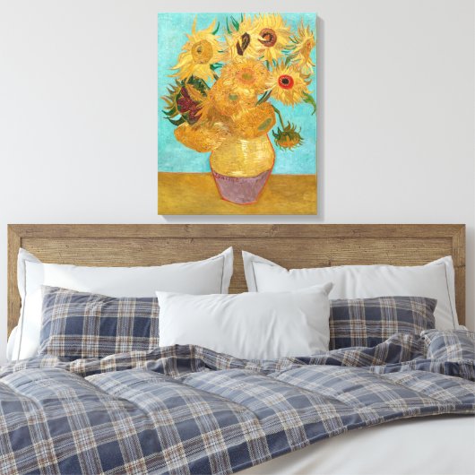 Vaas met twaalf zonnebloemen | Van Gogh | Canvas Afdruk (Insitu (Slaapkamer))