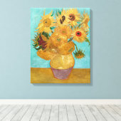 Vaas met twaalf zonnebloemen | Van Gogh | Canvas Afdruk (Insitu (Houten vloer))