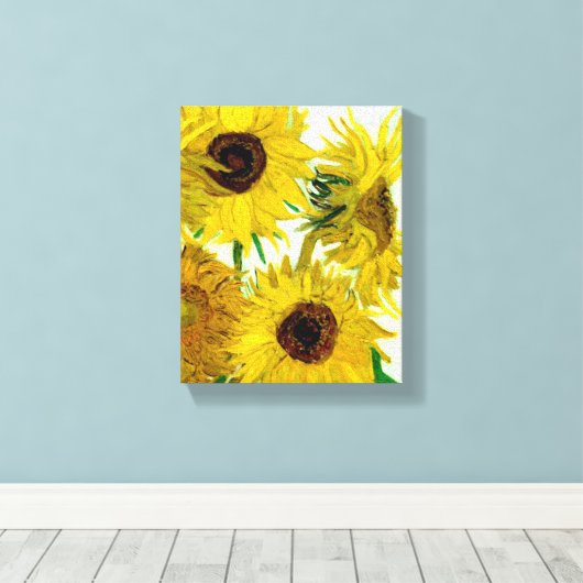 Vaas met twaalf zonnebloemen, Van Gogh Fine Art Canvas Afdruk (Insitu (Houten vloer))