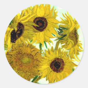 Vaas met twaalf zonnebloemen, Van Gogh Fine Art Ronde Sticker