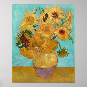Vaas met twaalf zonnebloemen Van Gogh Poster