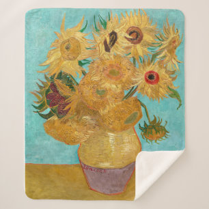 Vaas met twaalf zonnebloemen Van Gogh Sherpa Deken