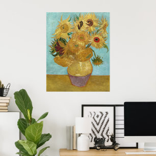 Vaas met twaalf zonnebloemen van Vincent van Gogh Poster