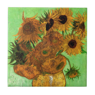 Vaas met twaalf zonnebloemen van Vincent van Gogh Tegeltje