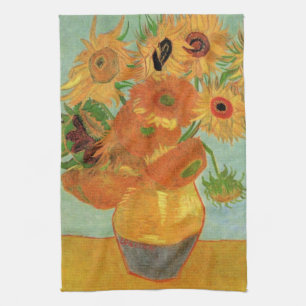 Vaas met twaalf zonnebloemen van Vincent van Gogh Theedoek