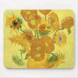 Vaas met vijftien zonnebloemen door Vincent Van Go Muismat